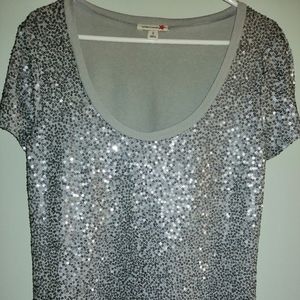 Old Navy Gray Sequin Short Sleeve Shirt Size L